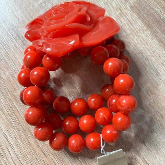 Erica Lyons Red Rose Detail Three Strand Beaded Bracelet - Picture 4 of 4